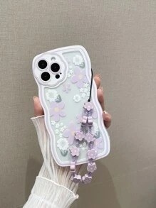 花朵手机壳雏菊带手机挂饰夏季花朵印花透明手机壳带挂绳兼容 11、 13、 14 Pro Max 卡哇伊防水防震防摔防刮