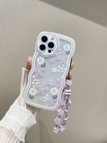 花朵手机壳雏菊带手机挂饰夏季花朵印花透明手机壳带挂绳兼容 11、 13、 14 Pro Max 卡哇伊防水防震防摔防刮