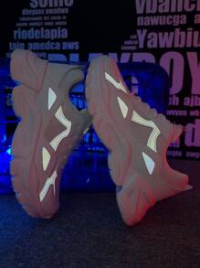 Men Reflective Panel Lace-up Front Sneakers, Round Toe Chunky Sneakers For Daily - White - View 3