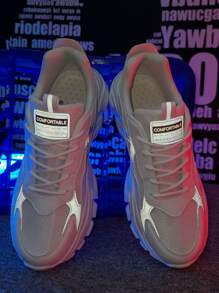 Men Reflective Panel Lace-up Front Sneakers, Round Toe Chunky Sneakers For Daily - White - View 5