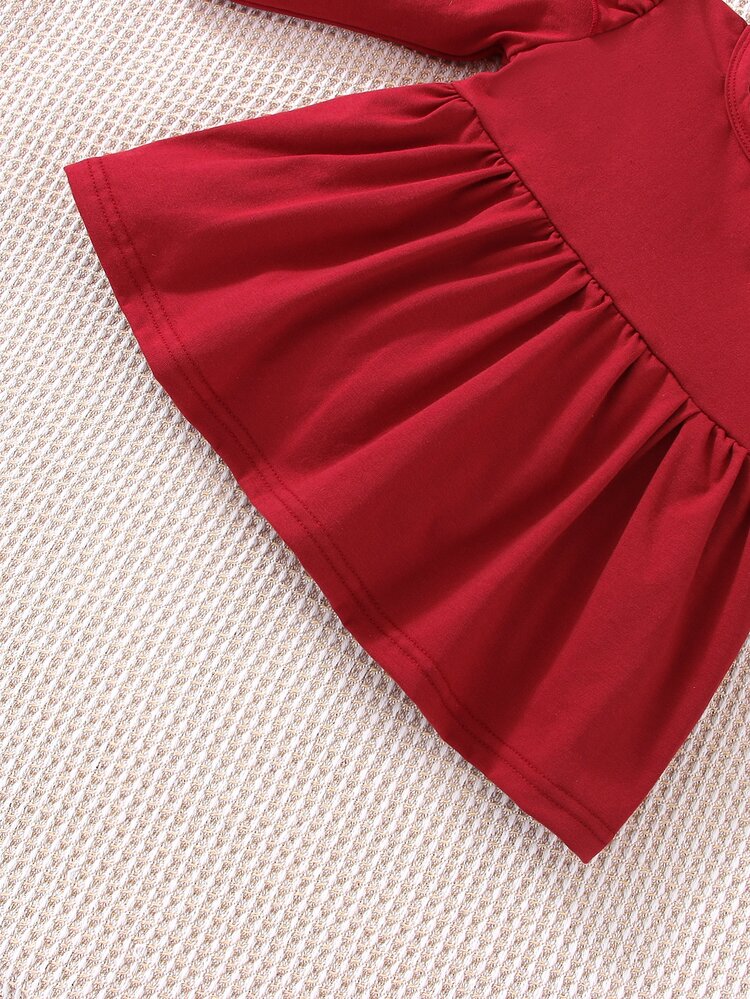 Baby Ruffle Trim Peplum Top & Floral Print Pants - Red - View 3