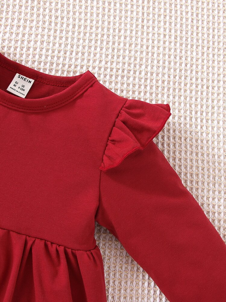 Baby Ruffle Trim Peplum Top & Floral Print Pants - Red - View 4