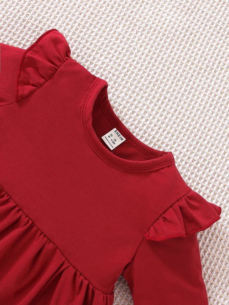 Baby Ruffle Trim Peplum Top & Floral Print Pants - Red - View 6