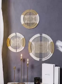 3 件波西米亚风格壁篮装饰藤条壁挂装饰扁平圆形挂毯编织挂毯壁艺编织圆形壁饰篮适用于家庭卧室客厅装饰、家居装饰、房间装饰、墙面装饰 - 彩色 - 查看 1