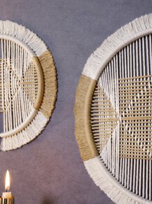 3 件波西米亚风格壁篮装饰藤条壁挂装饰扁平圆形挂毯编织挂毯壁艺编织圆形壁饰篮适用于家庭卧室客厅装饰、家居装饰、房间装饰、墙面装饰 - 彩色 - 查看 2