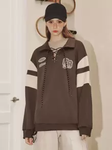 Áo nỉ Đồ họa Khẩu hiệu Coa dây Thả vai - Cà phê nâu - Xem 1