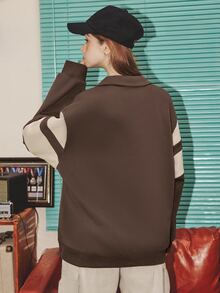 Áo nỉ Đồ họa Khẩu hiệu Coa dây Thả vai - Cà phê nâu - Xem 2