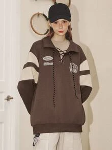 Áo nỉ Đồ họa Khẩu hiệu Coa dây Thả vai - Cà phê nâu - Xem 3