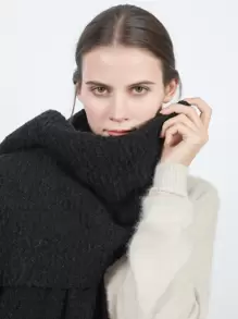 1 chiếc khăn quàng cổ mùa đông tối giản - màu đen - Xem 2