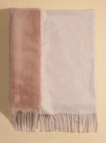 1pc Women's Multi-color Solid Warm Classic Fur Collar Split Shawl Suitable For Daily And Party Use - Pink - View 2