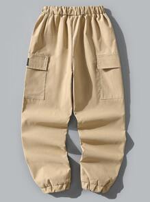 SHEIN Boys Slogan Graphic Flap Pocket Cargo Pants - Khaki - View 2