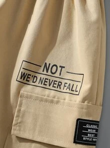 SHEIN Boys Slogan Graphic Flap Pocket Cargo Pants - Khaki - View 3