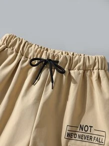 SHEIN Boys Slogan Graphic Flap Pocket Cargo Pants - Khaki - View 4
