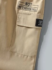 SHEIN Boys Slogan Graphic Flap Pocket Cargo Pants - Khaki - View 6