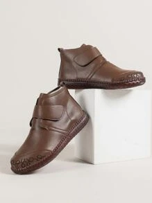 Brown Solid Color American Style Short Boots With Hook & Loop Fastener And Warm Lining - Brown - View 4