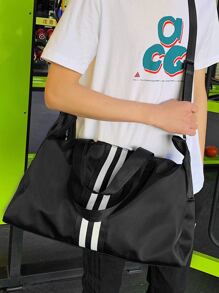 Men Striped Duffle Bag, Bag for School for CollegeTravel BagholidayLuggage BagWeekend BagOvernight Bag - Black - View 3