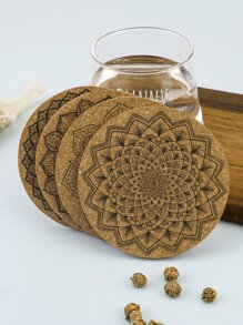 4 piezas Portavasos con patrón de mándala de madera - Multicolor - Ver 2