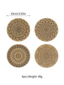 4 piezas Portavasos con patrón de mándala de madera - Multicolor - Ver 4