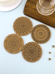 4 piezas Portavasos con patrón de mándala de madera - Multicolor - Ver 5