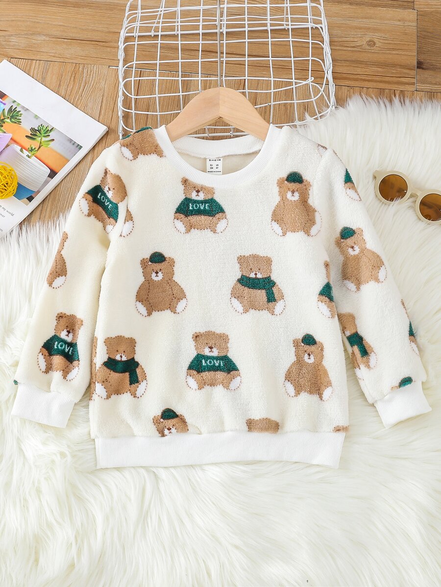 Toddler Girls Bear And Letter Graphic Sweatshirt