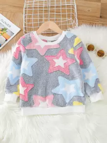 SHEIN Toddler Girls Star Pattern Teddy Sweatshirt - Multicolor - View 1