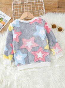 SHEIN Toddler Girls Star Pattern Teddy Sweatshirt - Multicolor - View 2