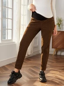 SHEIN Maternity Adjustable Waist Slant Pocket Trousers - Brown - View 2