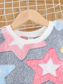 SHEIN Toddler Girls Star Pattern Teddy Sweatshirt - Multicolor - View 5