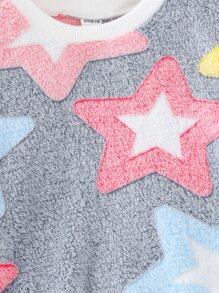 SHEIN Toddler Girls Star Pattern Teddy Sweatshirt - Multicolor - View 6