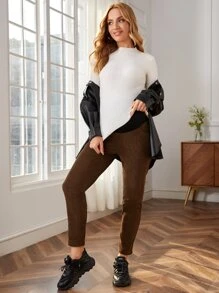 SHEIN Maternity Adjustable Waist Slant Pocket Trousers - Brown - View 6