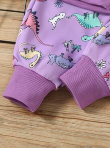 小女童恐龍印花連帽衫和運動褲 - 紫色 - 查看 3
