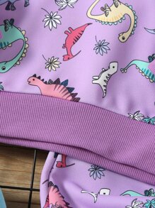 小女童恐龍印花連帽衫和運動褲 - 紫色 - 查看 5