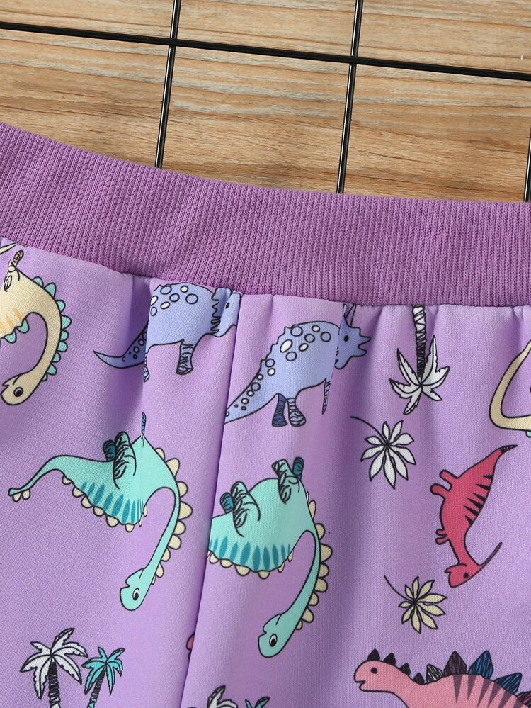 小女童恐龍印花連帽衫和運動褲 - 紫色 - 查看 6