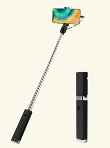 Plain Telescopic Wired Selfie Stick Compatible With iPhone - Black - View 1