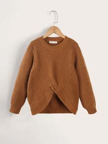 Girls Twist High Low Hem Jumper - Coffee Brown - View 1