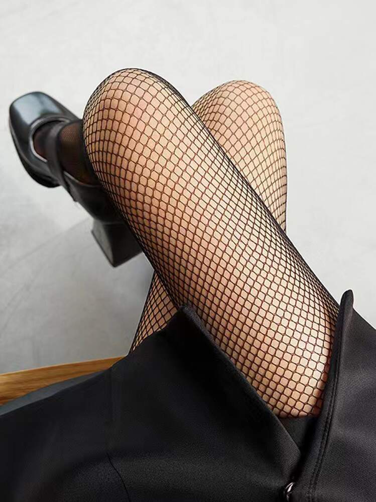 Solid Fishnet Tights - Black - View 1