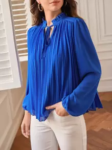 SHEIN Frenchy 繫帶領燈籠袖褶皺上衣