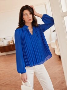 SHEIN Frenchy 繫帶領燈籠袖褶皺上衣