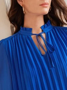 SHEIN Frenchy 繫帶領燈籠袖褶皺上衣