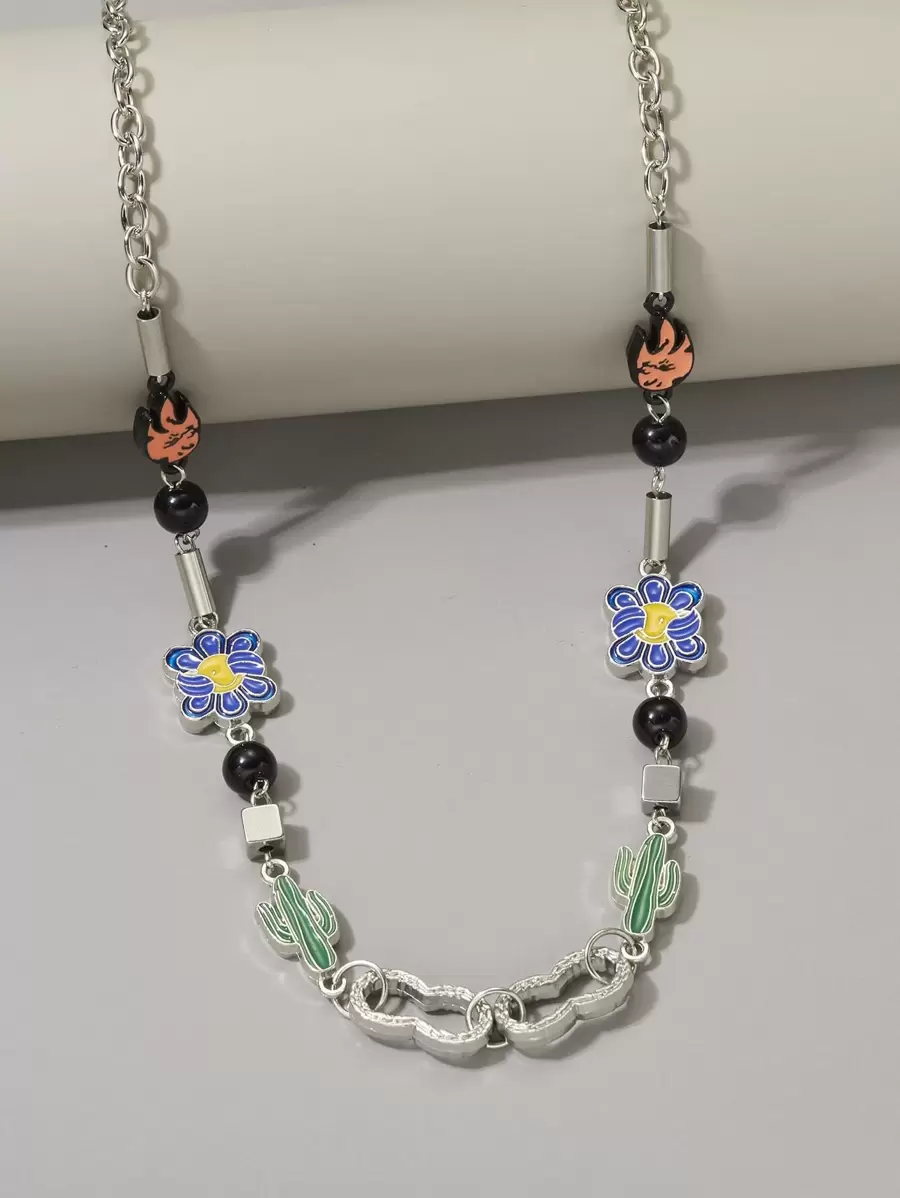 時尚流行男士仙人掌裝飾項鍊不銹鋼，適合度假和時尚外觀 - 彩色 - 查看 1