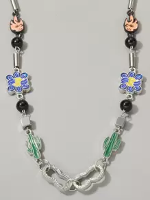 時尚流行男士仙人掌裝飾項鍊不銹鋼，適合度假和時尚外觀 - 彩色 - 查看 2