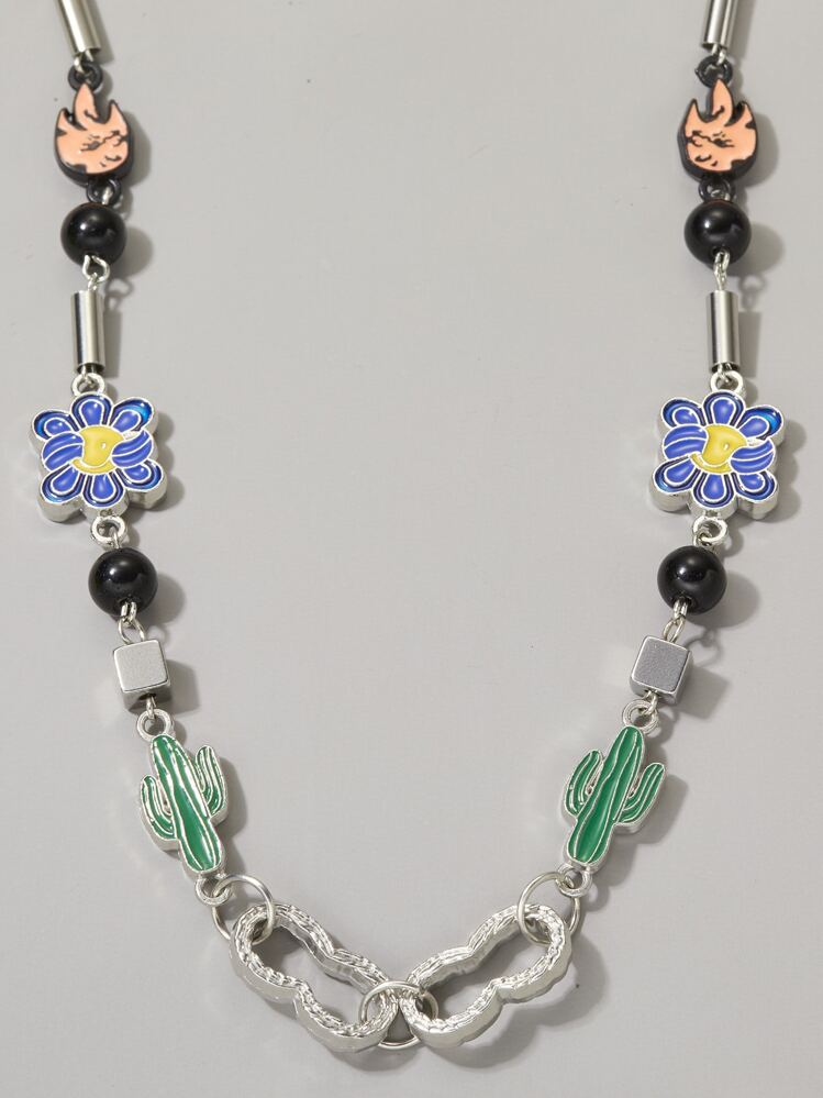 時尚流行男士仙人掌裝飾項鍊不銹鋼，適合度假和時尚外觀 - 彩色 - 查看 2