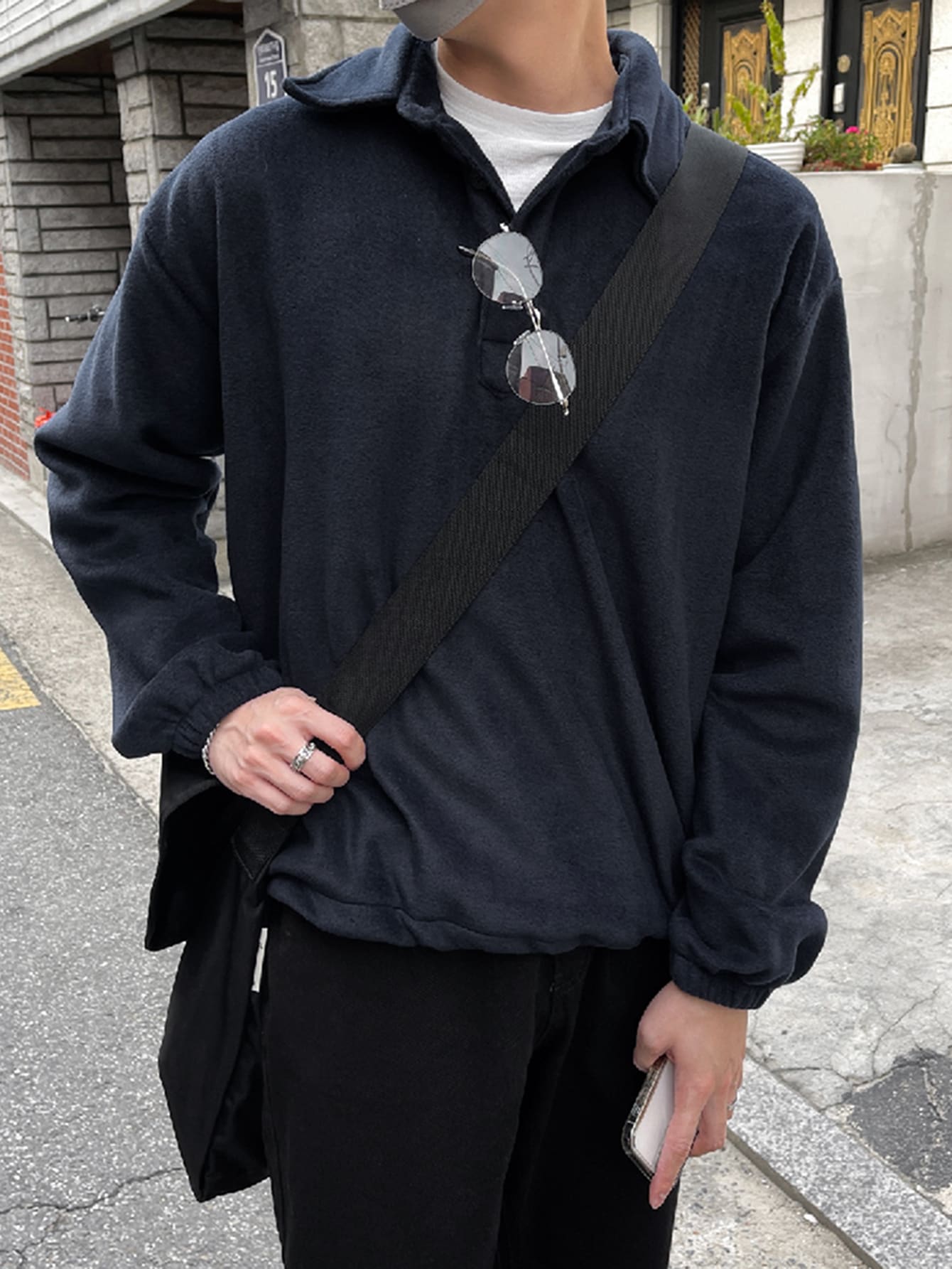 DAZY Men Half Zip Drop Shoulder Sweatshirt - Navy Blue - View 1