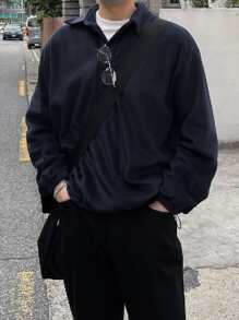 DAZY Men Half Zip Drop Shoulder Sweatshirt - Navy Blue - View 3