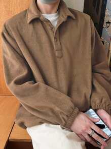 DAZY 男士半排扣落肩袖運動衫 - 棕色 - 查看 2
