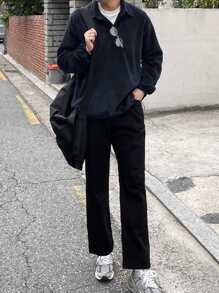 DAZY Men Half Zip Drop Shoulder Sweatshirt - Navy Blue - View 4