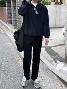 DAZY Men Half Zip Drop Shoulder Sweatshirt - Navy Blue - View 6