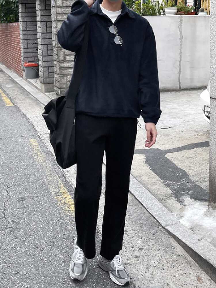 DAZY 男士半拉鏈落肩袖運動衫 - 藏蓝色 - 查看 6