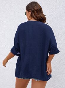 SHEIN Frenchy Blusa unicolor de manga murciélago - Azul Marino - Ver 2