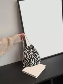Bolso Diagonal Para Niños Con Correa Ajustable, Bolso De Almacenamiento Con Cordón, Bolso Casual Mini Mensajero De Lona Con Patrón De Cuadros, Bolso Cruzado Ligero Para Negocios Casuales, Mini Bolso Para Adolescentes Con Patrón De Rayas De Cebra, Diseño De Cordón Y Cubo Para Mujeres Estudiantes Universitarias, Novatas Y Trabajadoras Con Cuello Blanco, Perfecto Para La Oficina, La Universidad, El Trabajo, Los Negocios Y El Transporte.